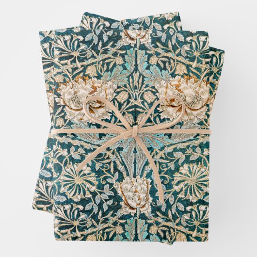 William Morris Antique Honeysuckle Floral Pattern Inpakpapier Vel (In situ)