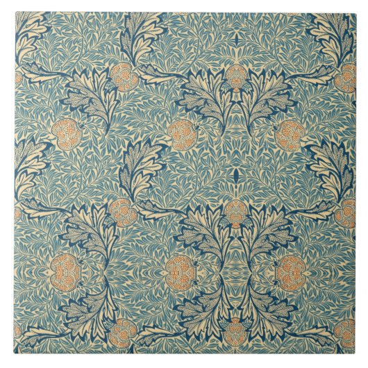 William Morris Apple  Groen Blauw Blauw Bladblad Tegeltje (Voorkant)