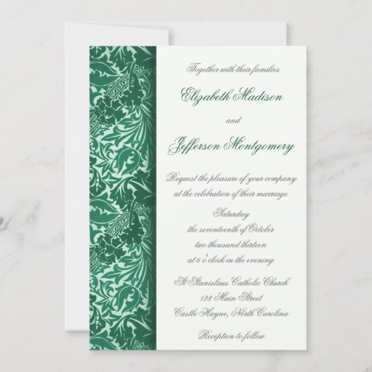 William Morris Aqua Leaves Wedding Invitation Kaart (Voorkant)