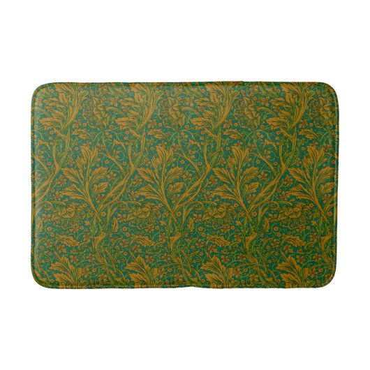 William Morris Arcadia Floral Pattern Green Golden Badmat (Voorkant)