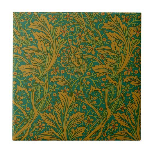 William Morris Arcadia Floral Pattern Green Golden Tegeltje (Voorkant)