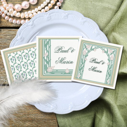 William Morris Art Deco bloemmotief groene wijnran Servet