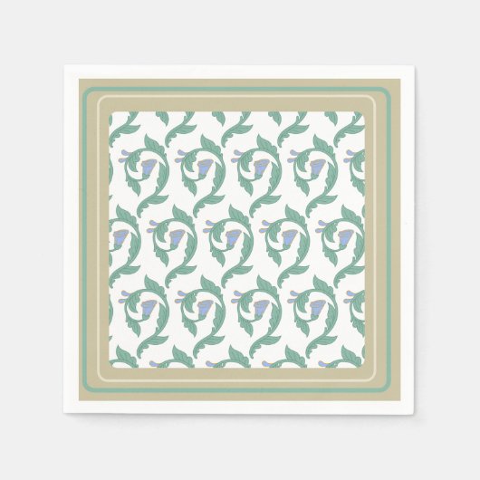 William Morris Art Deco Bloemrijke Groene Ranken Servet (Voorkant)