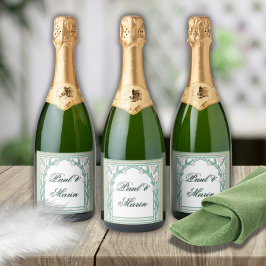 William Morris Art Deco Floral Green Vines Sparkling Wijnetiket