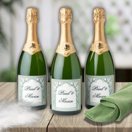 William Morris Art Deco Floral Green Vines Sparkling Wijnetiket