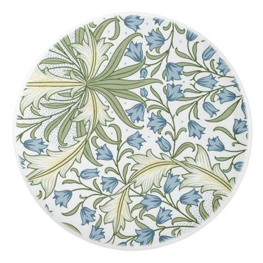 William Morris - Art Nouveau Blauwe Belbloemen Keramische Knop (Voorkant)