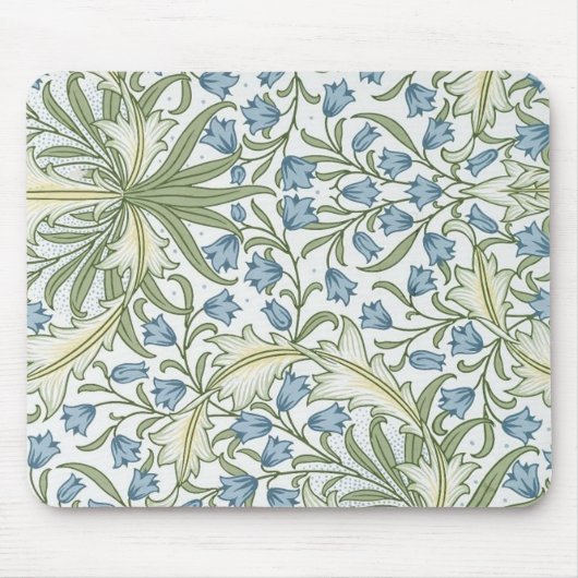 William Morris - Art Nouveau Blauwe Belbloemen Muismat (Voorkant)
