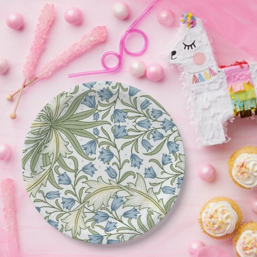 William Morris - Art Nouveau Blauwe Belbloemen Papieren Bordje (Feest)