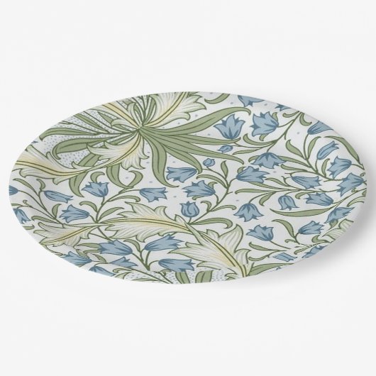 William Morris - Art Nouveau Blauwe Belbloemen Papieren Bordje (Gekanteld)
