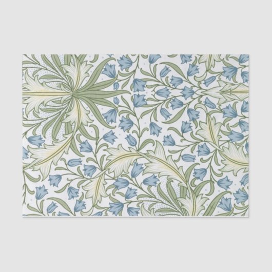 William Morris - Art Nouveau Blauwe Belbloemen Tissuepapier (Voorkant)