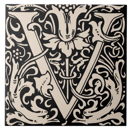 William Morris Art Nouveau Bloemen Initiaal Letter Tegeltje (Voorkant)