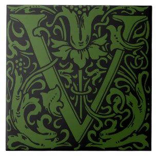 William Morris Art Nouveau Bloemen Initiaal Letter Tegeltje