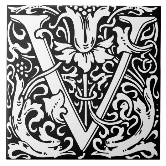 William Morris Art Nouveau Bloemen Initiaal Letter Tegeltje (Voorkant)