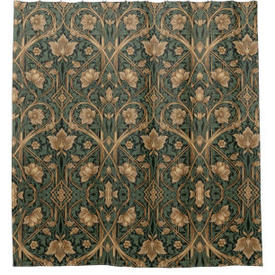 William Morris Art Nouveau Bloemige blad Patroon Douchegordijn