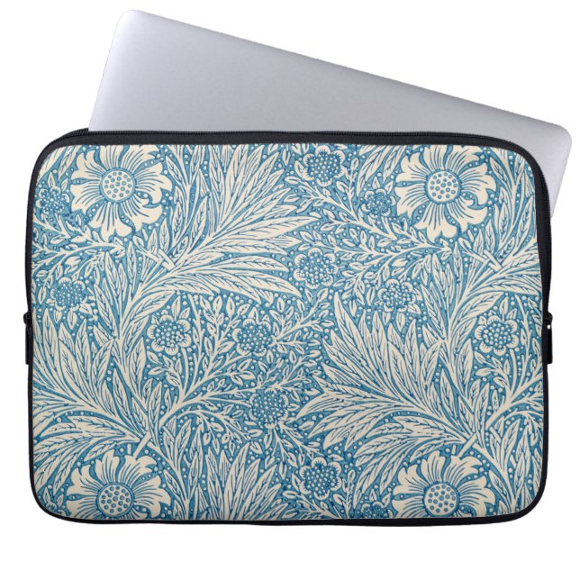 William Morris - Art Nouveau Blue Marigold Laptop Sleeve (Voorkant)