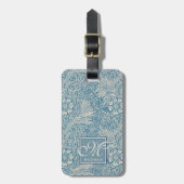 William Morris, Art Nouveau Blue Marigold Monogram Bagagelabel (Voorkant verticaal)