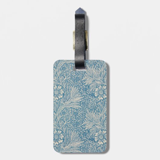 William Morris, Art Nouveau Blue Marigold Monogram Bagagelabel (Achterkant verticaal)
