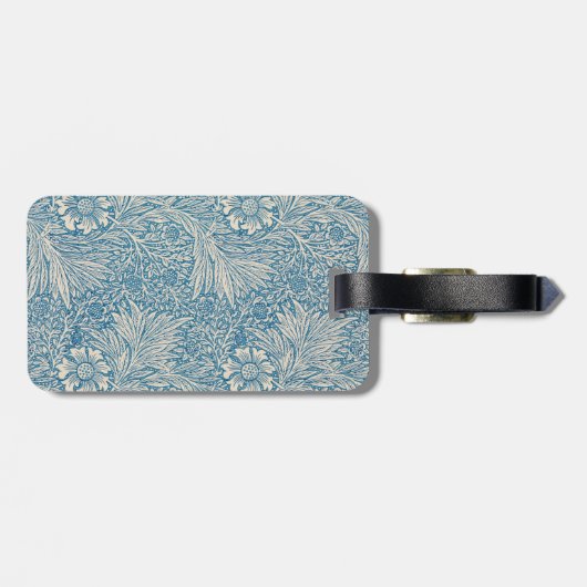 William Morris, Art Nouveau Blue Marigold Monogram Bagagelabel (Achterkant horizontaal)