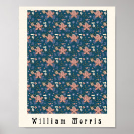 William Morris art nouveau flower design blue Poster