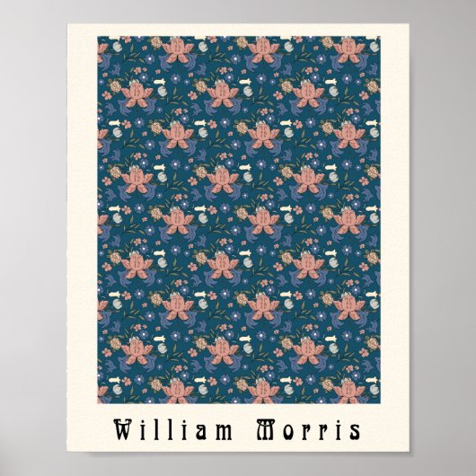 William Morris art nouveau flower design blue Poster (Voorkant)
