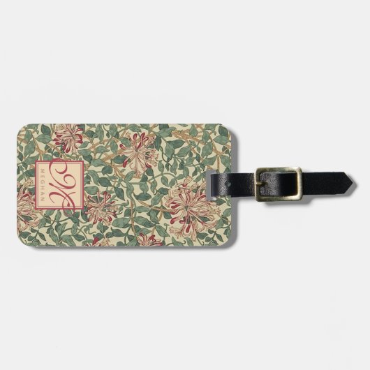 William Morris, Art Nouveau Honeysuckle - Monogram Bagagelabel (Voorkant horizontaal)