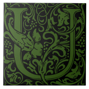William Morris Art Nouveau Initiaal Bloem Letter U Tegeltje