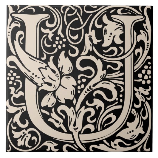 William Morris Art Nouveau Initiaal Bloemenbrief U Tegeltje (Voorkant)