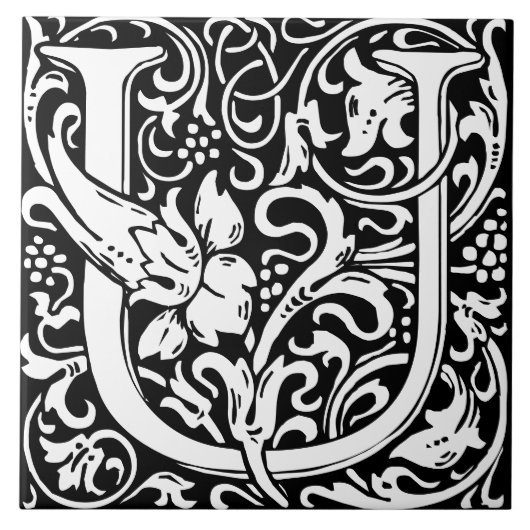 William Morris Art Nouveau Initiaal Bloemenbrief U Tegeltje (Voorkant)