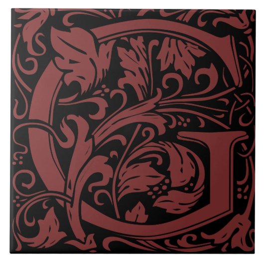 William Morris Art Nouveau Monogram Letter G Tegeltje (Voorkant)