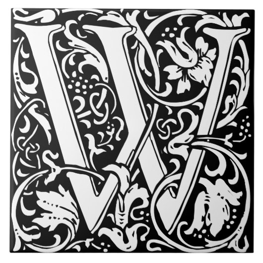 William Morris Art Nouveau Monogram Letter W Tegeltje (Voorkant)