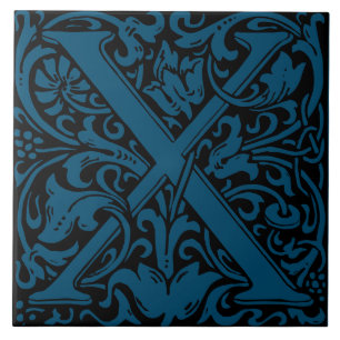 William Morris Art Nouveau Monogram Letter X Tegeltje