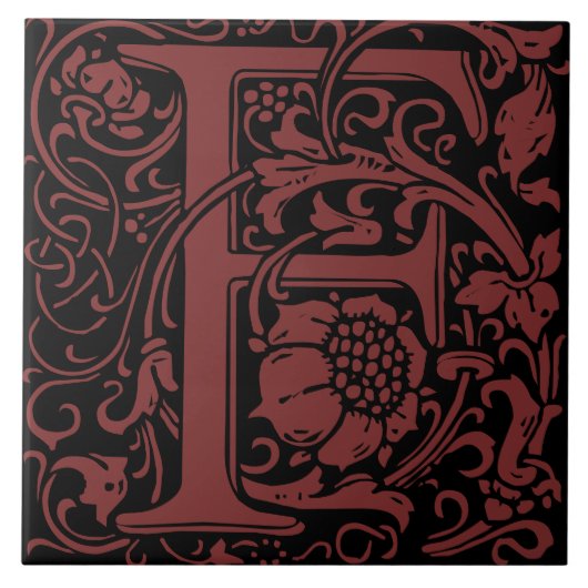 William Morris Art Nouveau Monogrammed Letter F Tegeltje (Voorkant)