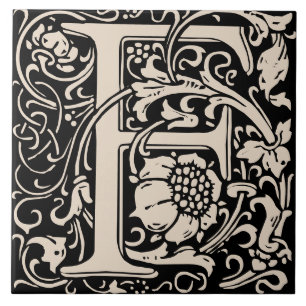 William Morris Art Nouveau Monogrammed Letter F Tegeltje