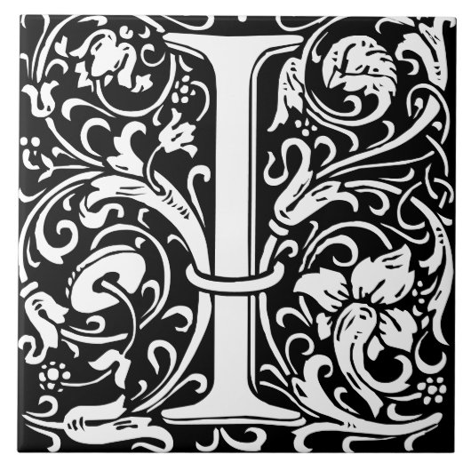 William Morris Art Nouveau Monogrammed Letter I Tegeltje (Voorkant)