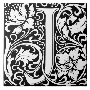William Morris Art Nouveau Monogrammed Letter J Tegeltje
