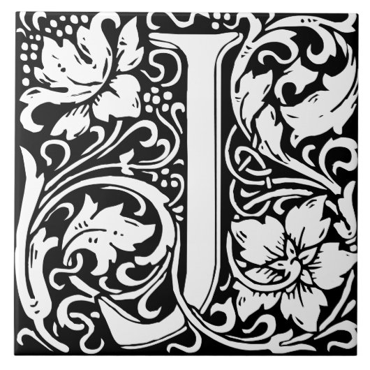 William Morris Art Nouveau Monogrammed Letter J Tegeltje (Voorkant)