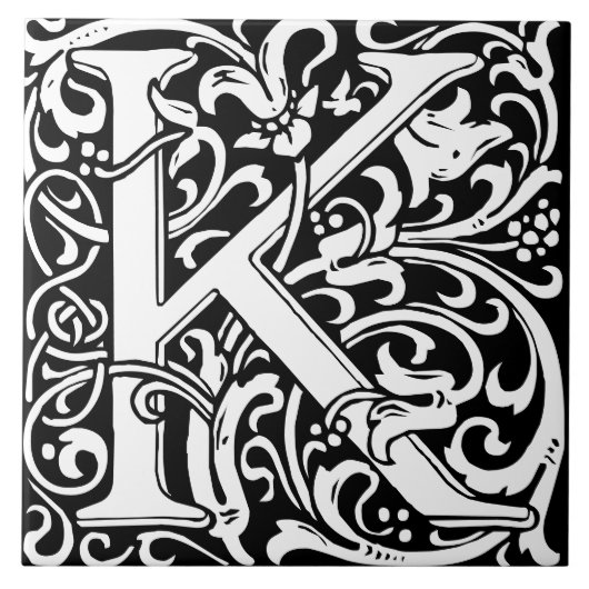William Morris Art Nouveau Monogrammed Letter K Tegeltje (Voorkant)
