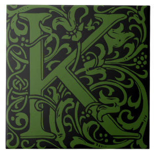 William Morris Art Nouveau Monogrammed Letter K Tegeltje