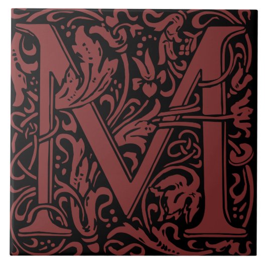 William Morris Art Nouveau Monogrammed Letter M Tegeltje (Voorkant)