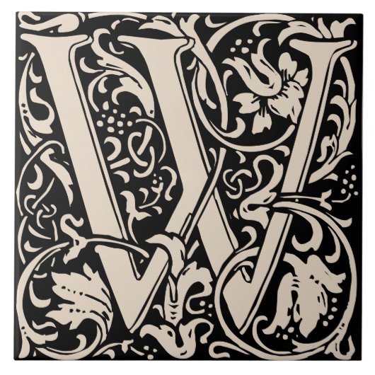 William Morris Art Nouveau Monogrammed Letter W Tegeltje (Voorkant)