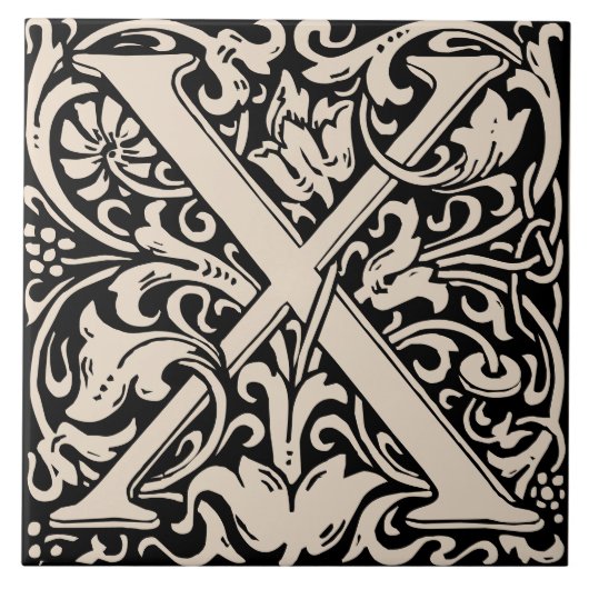 William Morris Art Nouveau Monogrammed Letter X Tegeltje (Voorkant)