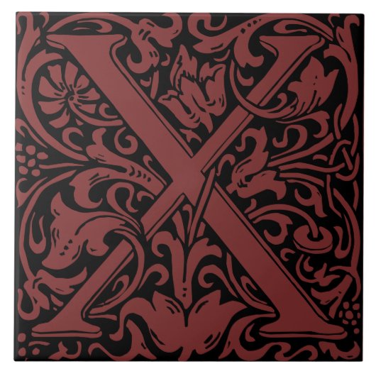 William Morris Art Nouveau Monogrammed Letter X Tegeltje (Voorkant)