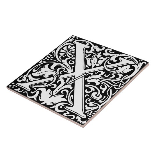 William Morris Art Nouveau Monogrammed Letter X Tegeltje (Zijkant)