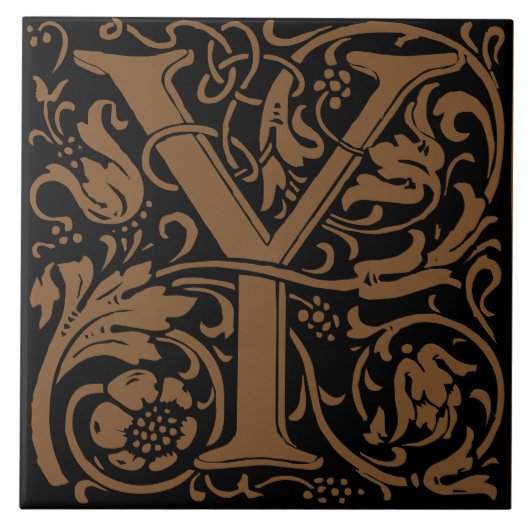 William Morris Art Nouveau Monogrammed Letter Y Tegeltje (Voorkant)