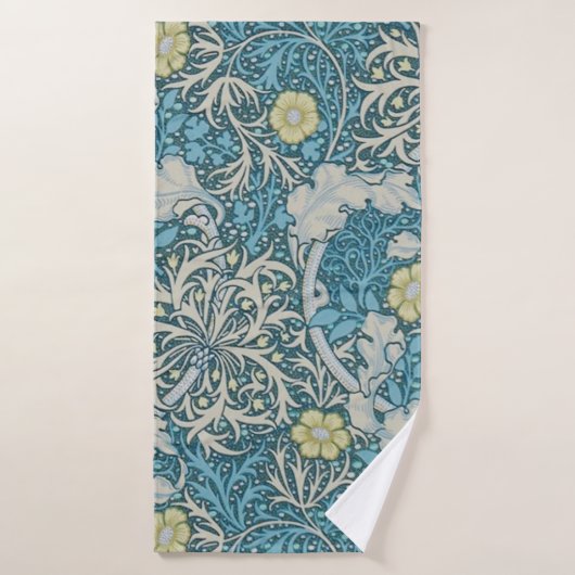 William Morris, art nouveau Patroon, zeewier, blau Badhanddoek (Badhanddoek)