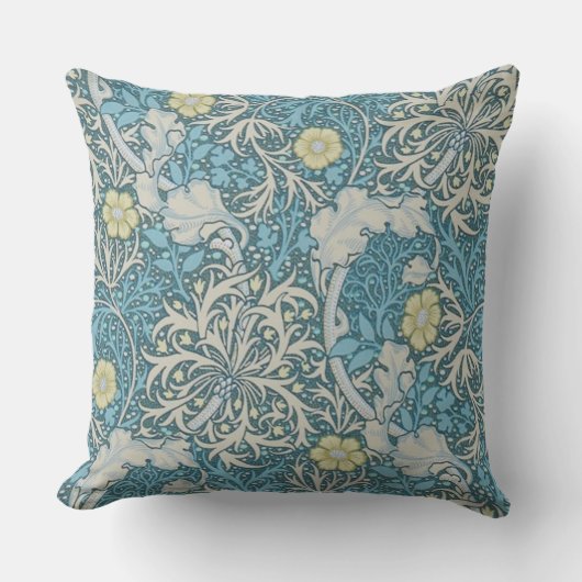 William Morris, art nouveau Patroon, zeewier, blau Buitenkussen (Voorkant)