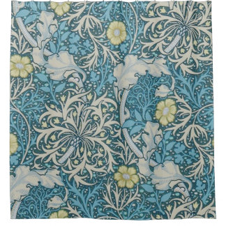 William Morris, art nouveau Patroon, zeewier, blau Douchegordijn