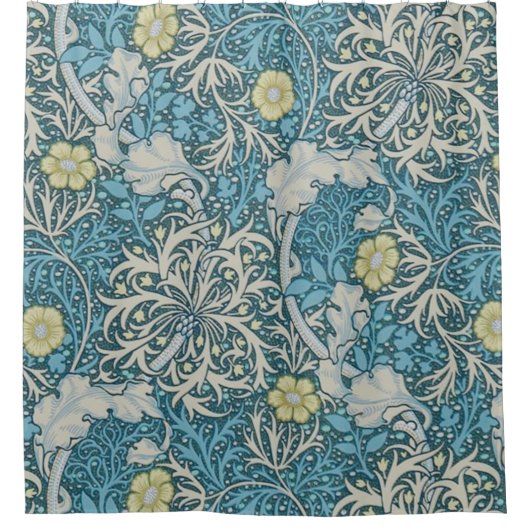 William Morris, art nouveau Patroon, zeewier, blau Douchegordijn (Voorkant)
