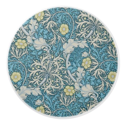 William Morris, art nouveau Patroon, zeewier, blau Keramische Knop (Voorkant)