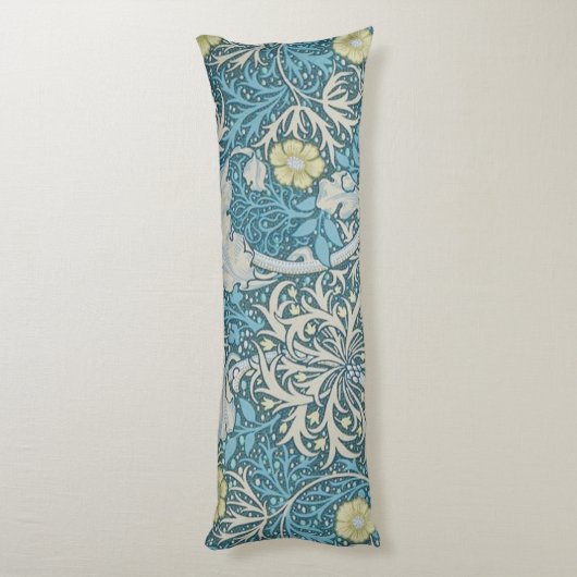 William Morris, art nouveau Patroon, zeewier, blau Lichaamskussen (Achterkant (Verticaal))